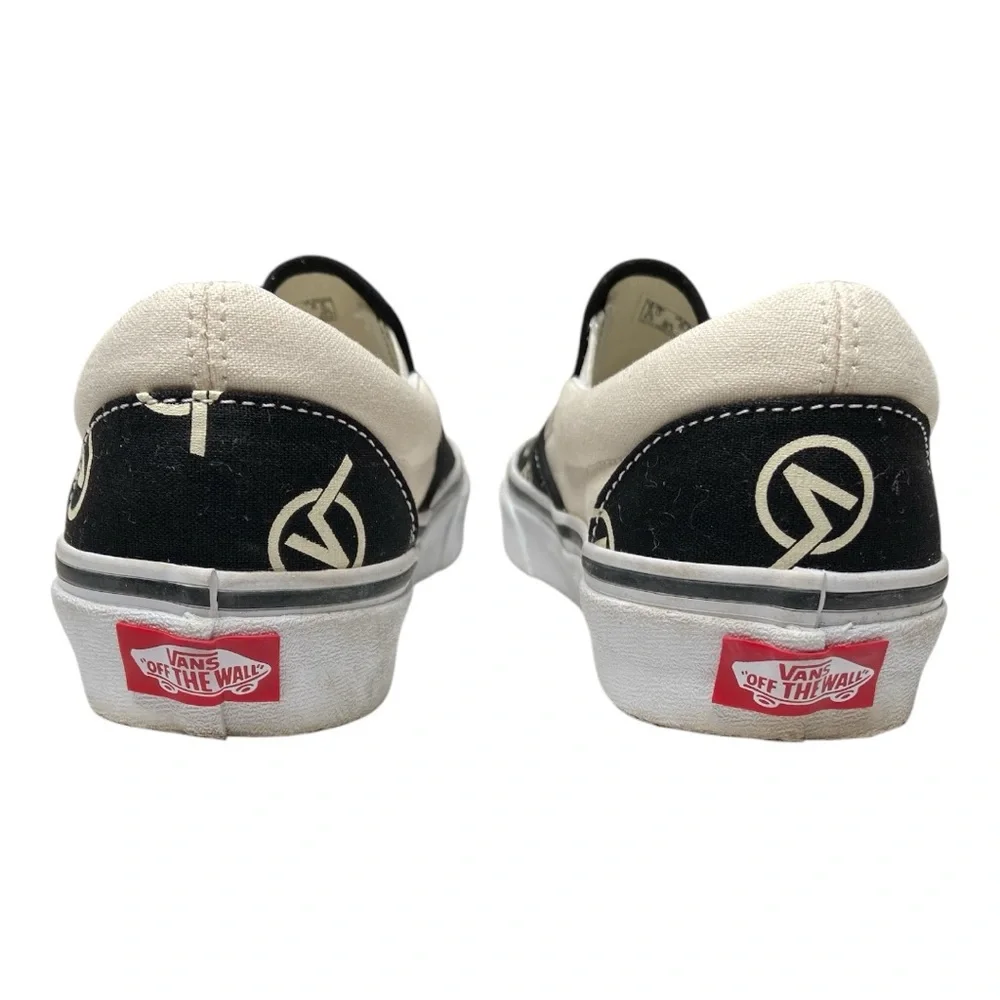 Vans Classic Slip On With Circle V Logo Black and White Size 6.5